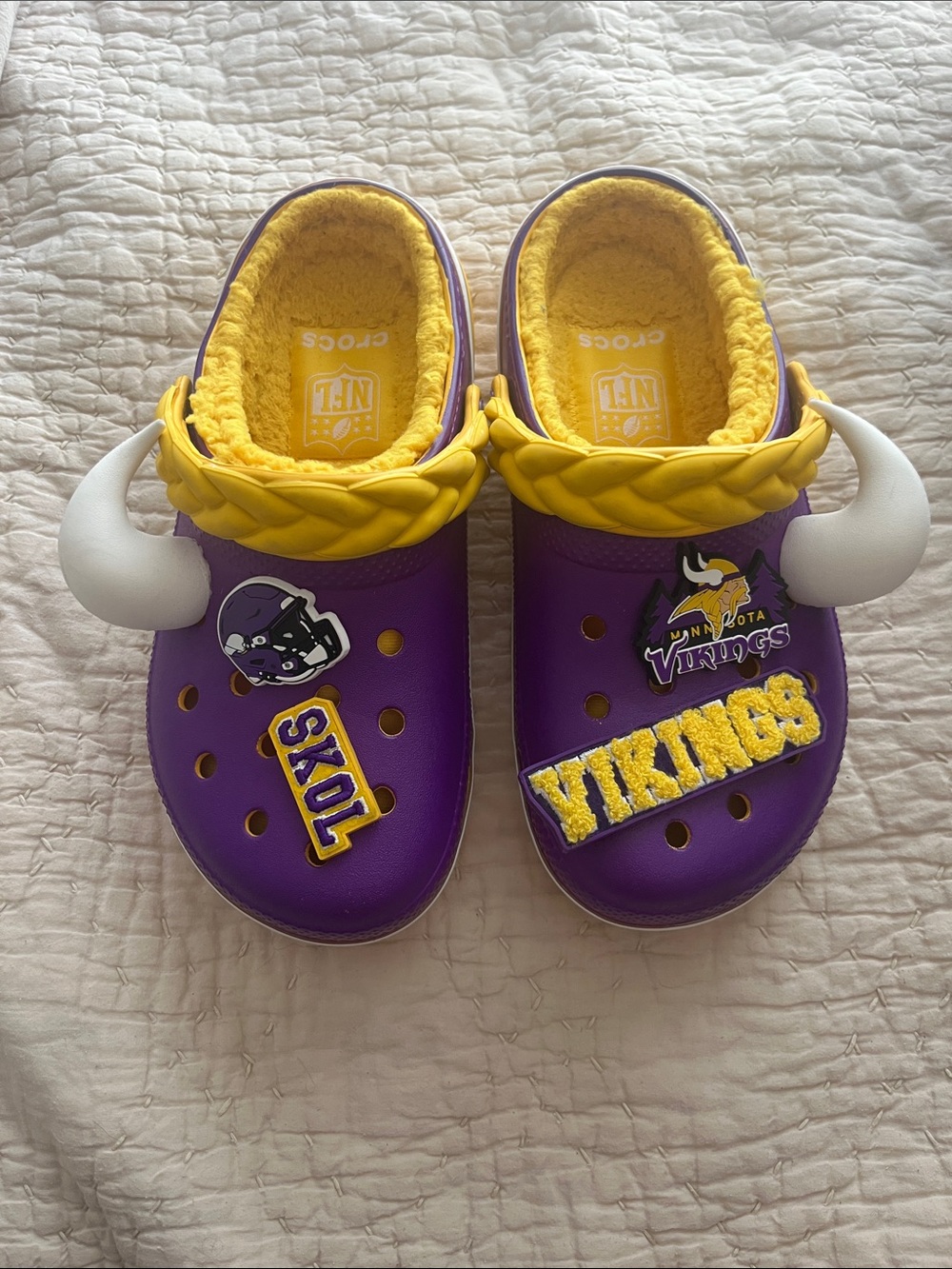 CROCS Purple and Yellow Viking-Themed Clog